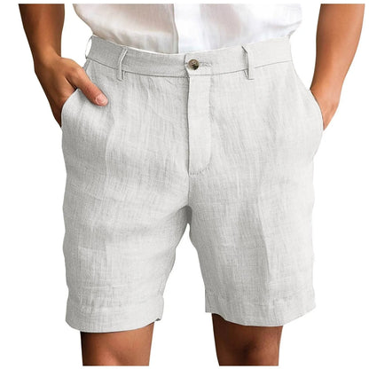 2025 Summer Cotton Linen Shorts for Men Solid Casual Button Pocket Beach Shorts Men's Comfortable Simple Vacation Leiture Pants