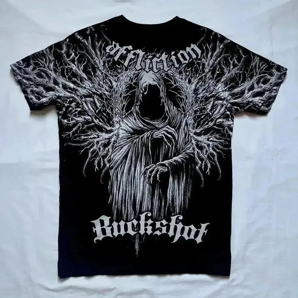 Camiseta masculina europeia e americana com estampa de caveira, confortável e respirável, gola redonda, moda de rua, top para ambientes externos
