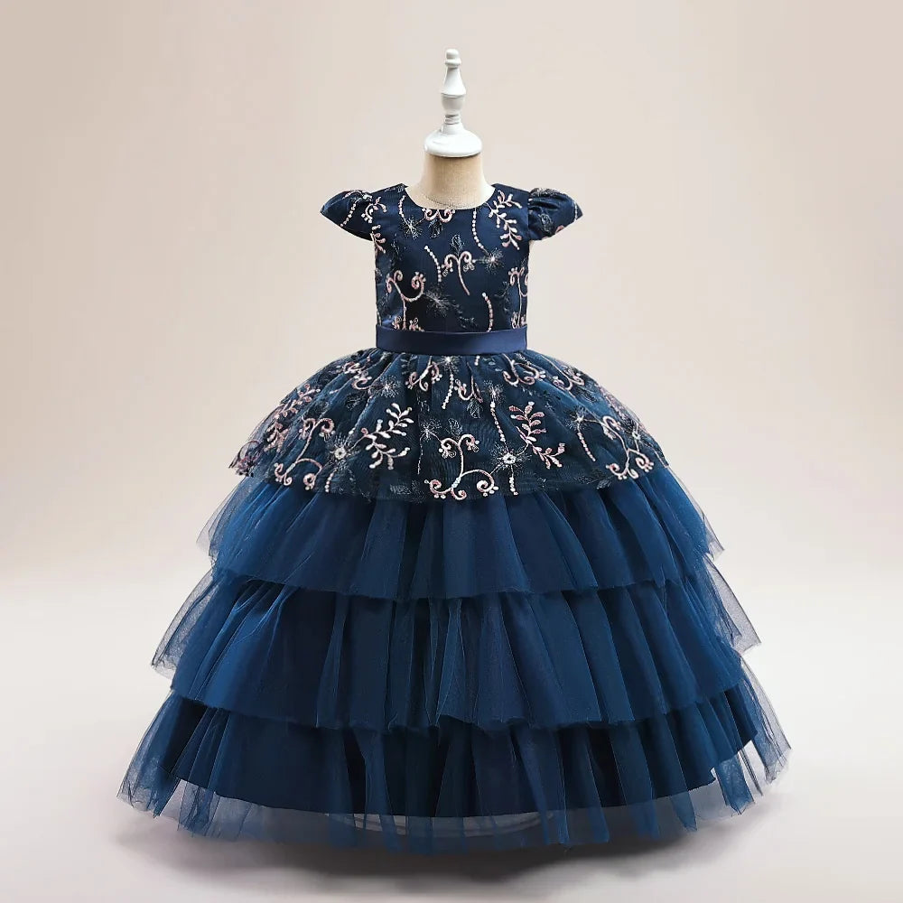 Vestidos de Festa para Meninas Daminhas de Flores de Verão Vestido Elegante de Tule para Casamento Princesa Formatura Vestido Infantil para Menina com Laço para Aniversário e Noite
