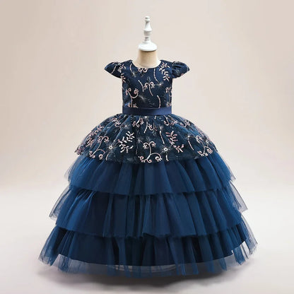 Vestidos de Festa para Meninas Daminhas de Flores de Verão Vestido Elegante de Tule para Casamento Princesa Formatura Vestido Infantil para Menina com Laço para Aniversário e Noite