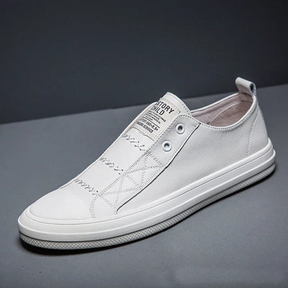 Genuine Leather Black White Shoes Men Casual Shoes Soft Flat Brand Cow Leather Cool Street Young Male Footwear D237