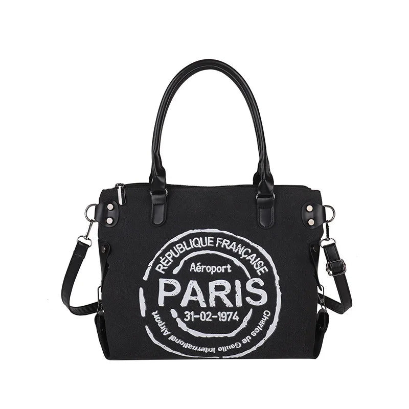 Portable Canvas New Trend Fashion Women's Bag Letter Large Capacity Tote Bag Leisure Commuting Single Shoulder Diagonal Span