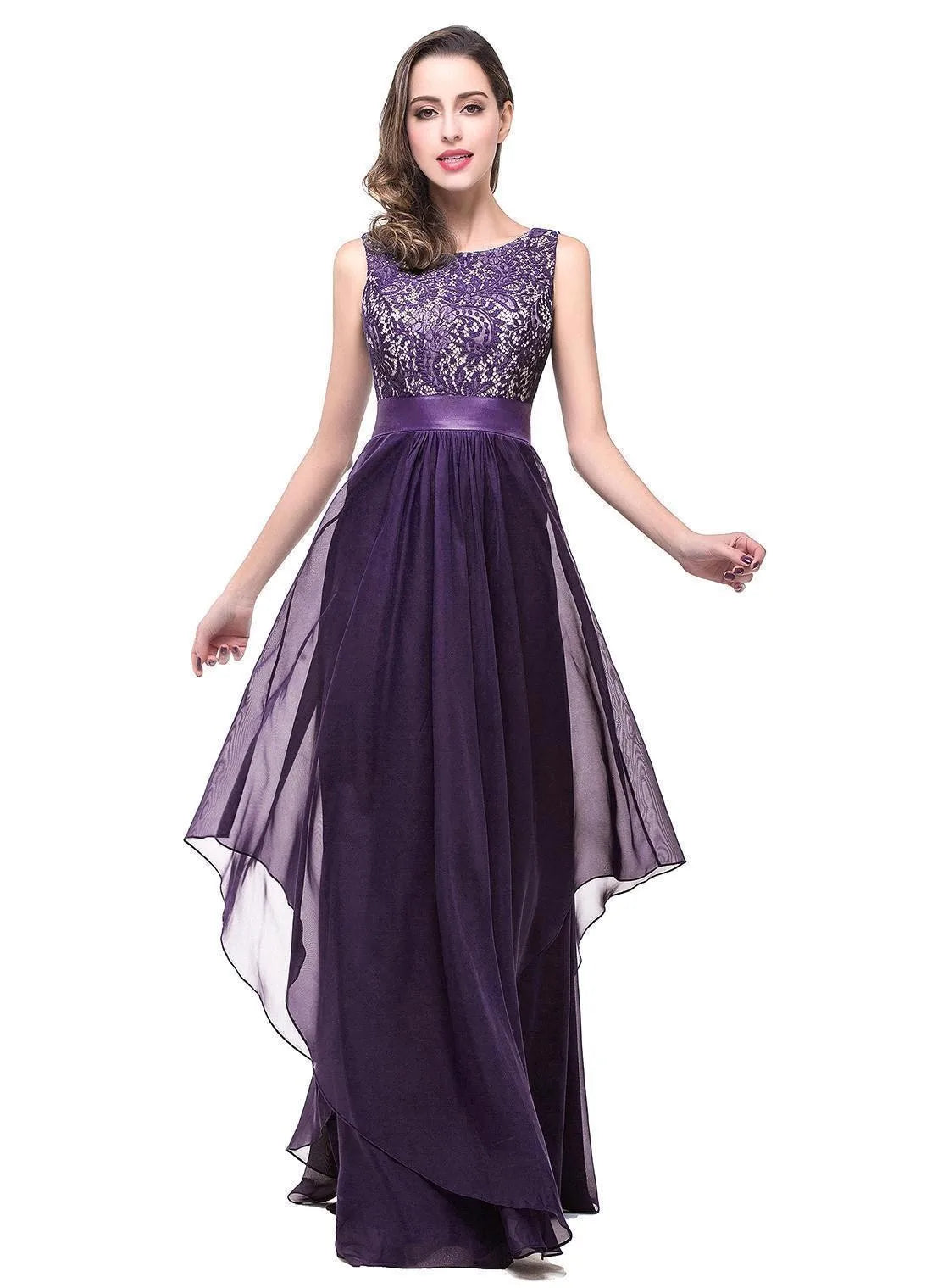 Chiffon Lace Long Prom Dresses Female Black Evening Party Gowns With Sashes Burgundy Vestido de Festa Longo Sleeveless Layers