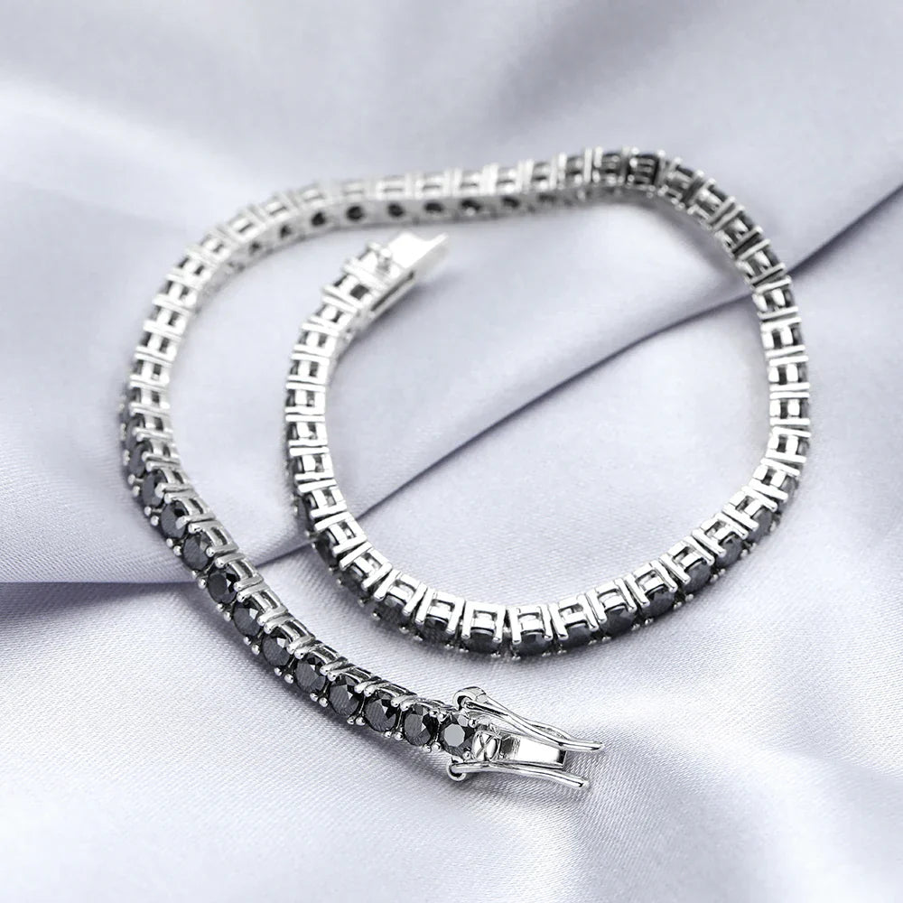 GRA Certified 3/4/5mm Full Black Moissanite Tennis Bracelet for Women Men 925 Silver Plated 18K Rose Gold Link Bracelets