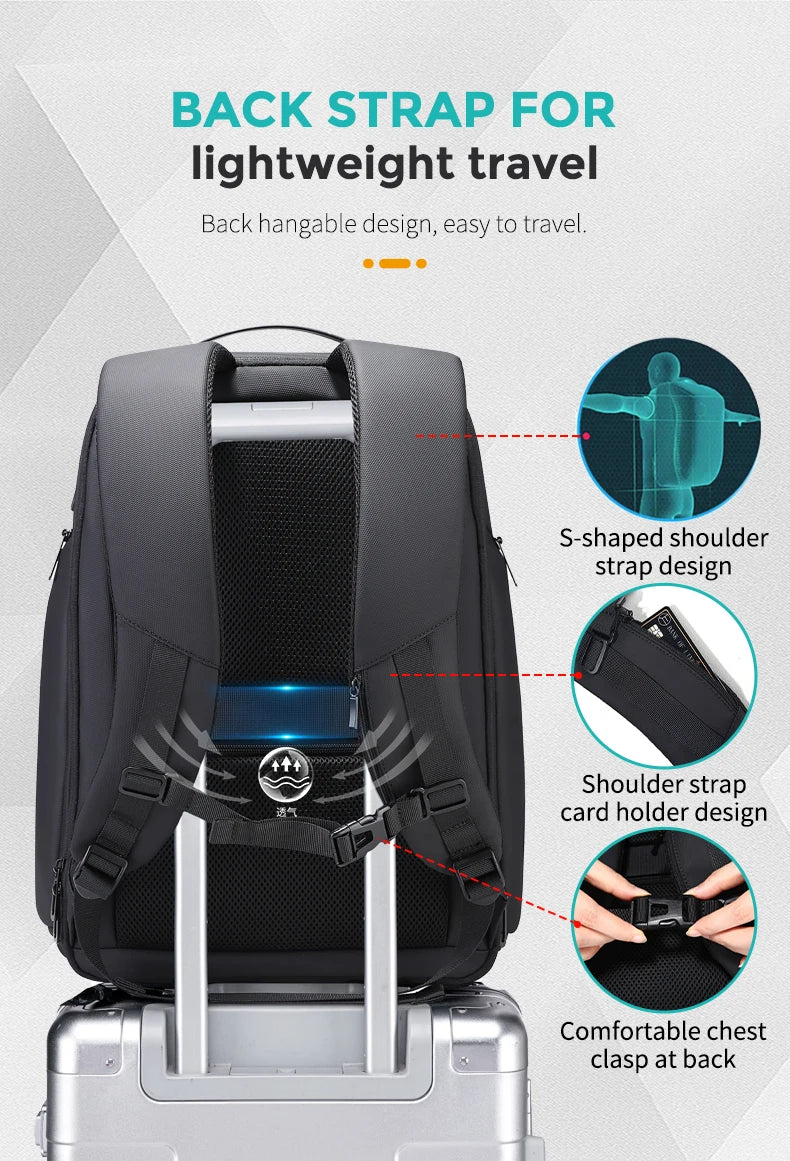 Men 36L Business Backpack USB Waterproof  Multi Pocket Backpacks Fit 17.3 Inch Laptop