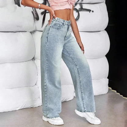 Women'S Straight Leg Jeans High Waisted Casual Wide Leg Pants