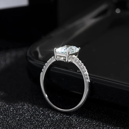 D VVS1 Radiant Moissanite Rings for Women 4 Prong Classic Trendy Fine Engagement Wedding Band GRA Certified 925 Sliver