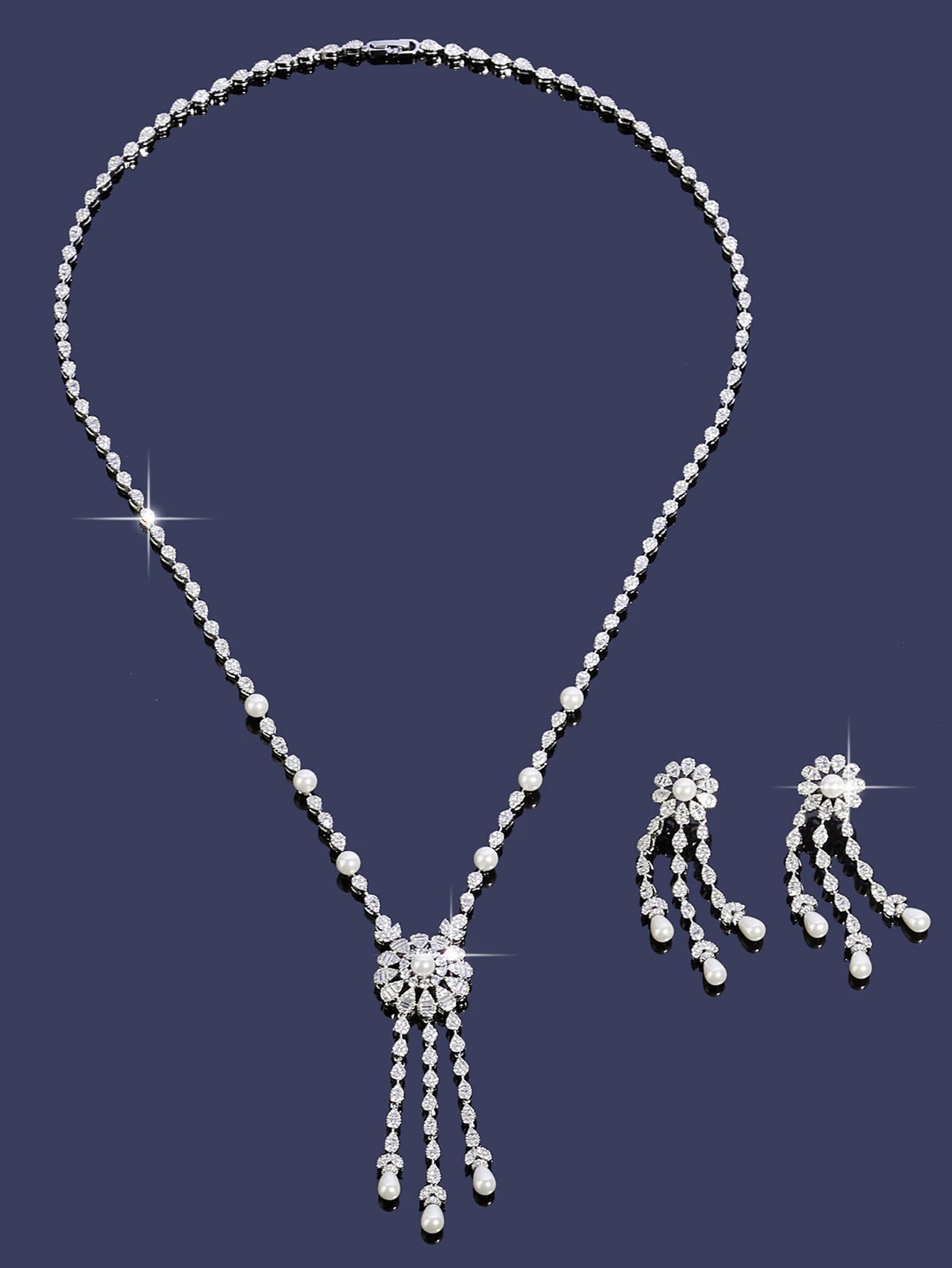 Trendy Sweater Cubic Zircon Long Chian Necklace Jewelry Sets for Women Party Luxury Wedding Bridal Jewellery Accessories