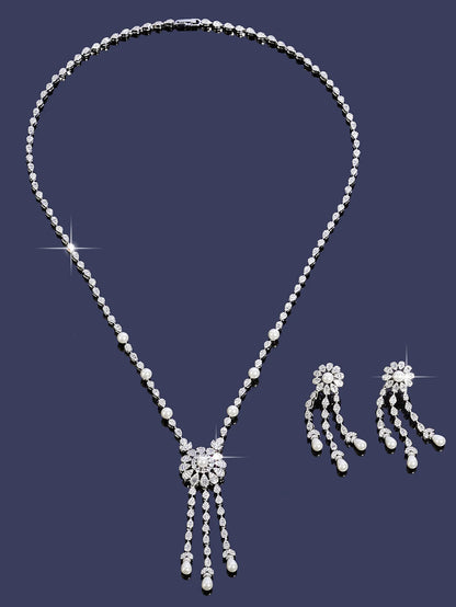 Trendy Sweater Cubic Zircon Long Chian Necklace Jewelry Sets for Women Party Luxury Wedding Bridal Jewellery Accessories