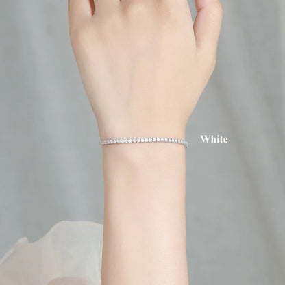Full 2mm Violet Pink Blue White 5A Zircon Tennis Bracelet for Woman S925 Silver High Carbon All Colored Gemstone Bracelets