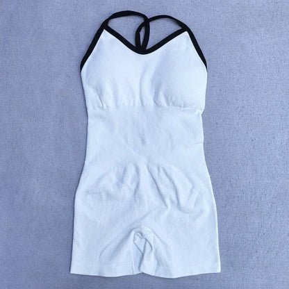 Summer Seamless Yoga Jumpsuit Women Gym Set Spaghetti Strap Leisure Workout Gym Shorts Padded Bra One-piece Fitness Bodysuits