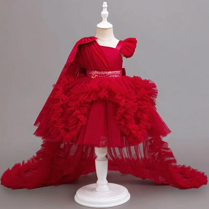 KLFLGD Novos vestidos de festa de verão para meninas vestido de festa elegante para casamento de floristas vestido de cauda de tule rosa para meninas de 2 a 6 anos