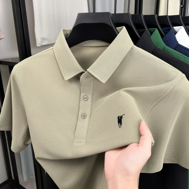 Luxury brand pony embroidery short sleeve polo shirt summer breathable solid color casual men T-shirt fashion high-end Paul top