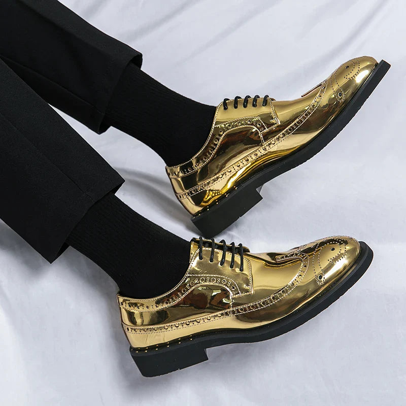 Luxury Golden Man Leather Shoes Large Size 38-46 Comfortable Flat Men's Wedding Shoes High Quality Oxford Shoes Man Dress Shoes