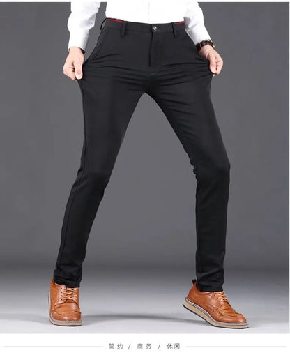 Men's Travel Dress Pants Stretch, No Iron Required Business Trousers, British Classic Slim Fit Lightweight Office Work Pants