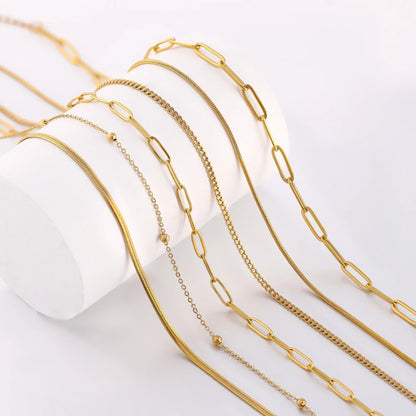5Pcs/Lot Stainless Steel Bead Rope Link/Cuban/Paperclip Links Snake Chain Necklace Diy Women Jewelry 18K Gold Color Neck Chains
