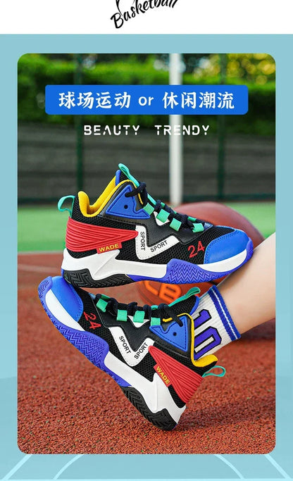 Children Basketball Shoes for Boys Girls Kids Teenagers Breathable Non-slip Lace Up Indoor Outdoor Training Sneakers Tennis Shoe