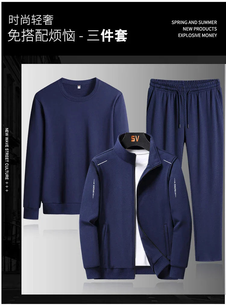 Male Casual Loose Sets Jacket+Pant+sweatshirts 3 Piece Men Set Tracksuits Men Gym Plus Size Sportswear Spring Autumn Men Sets