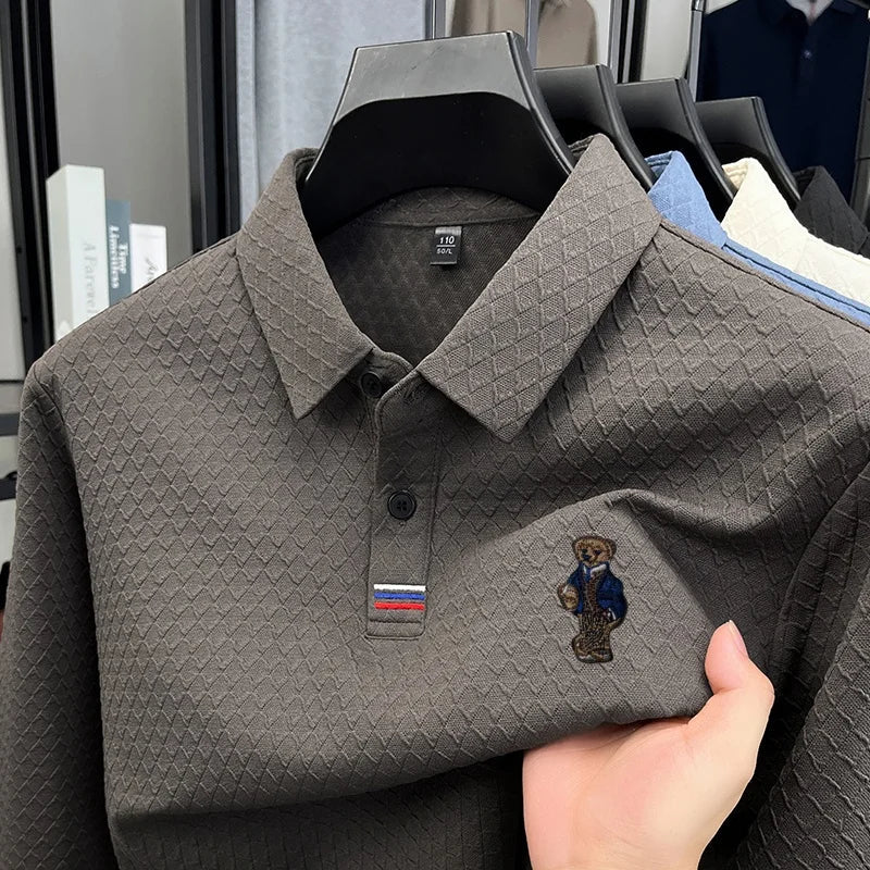 luxury brand men's new high quality long sleeves Polo shirt lapel embroidery jacquard T-shirt business fashion leisure Mens wear