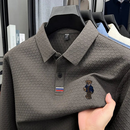 luxury brand men's new high quality long sleeves Polo shirt lapel embroidery jacquard T-shirt business fashion leisure Mens wear