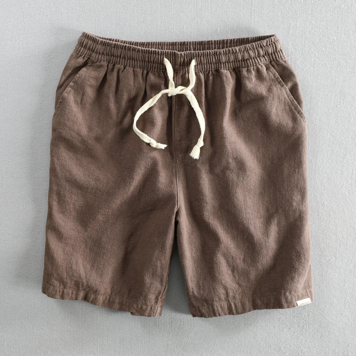 Summer Men Casual Cotton Linen Shorts Knee Length Beach Elastic Waist Shorts Solid Color Comfortable Pants New