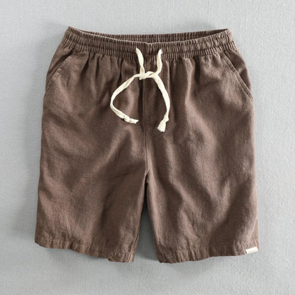 Summer Men Casual Cotton Linen Shorts Knee Length Beach Elastic Waist Shorts Solid Color Comfortable Pants New