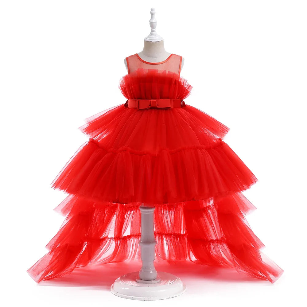 Elegant Tulle Bridesmaids Party Girls Dresses Summer Baptism Birthday Wedding Prom Princess Dress for Girl Christmas Kids Clohes