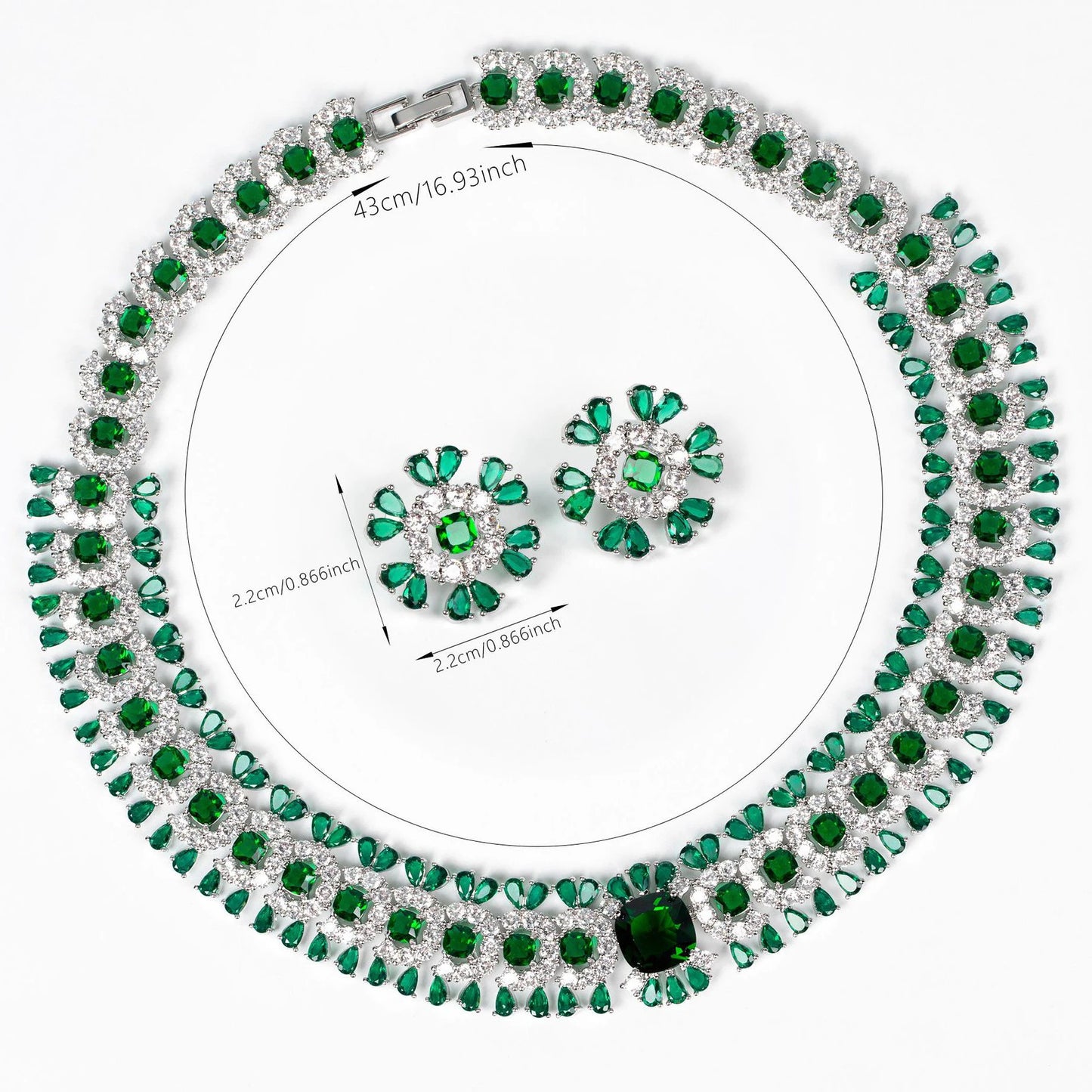 Sparkling Colourful Niche Delicate Flower Jewellery Necklace Earrings 2 Pcs Set Wedding Banquet Prom Bridal Women Dubai M-586