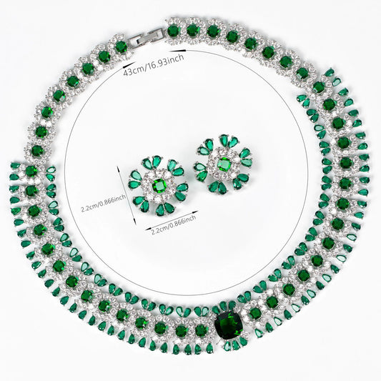 Sparkling Colourful Niche Delicate Flower Jewellery Necklace Earrings 2 Pcs Set Wedding Banquet Prom Bridal Women Dubai M-586