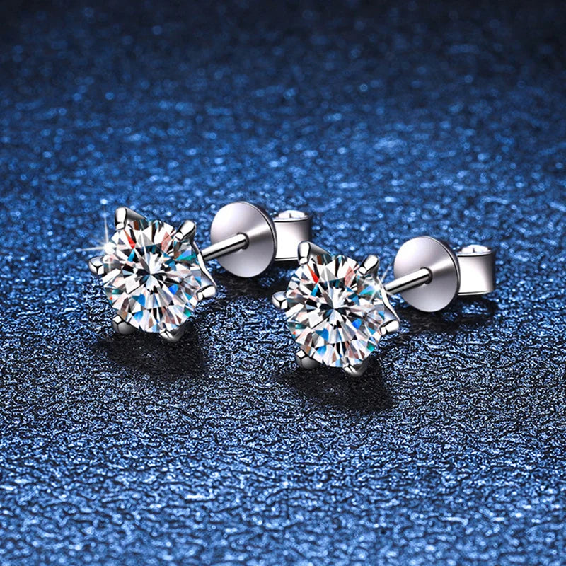 S925 Sterling Silver Moissanite Earrings 0.5-2ct D 6 Prong Diamond Moissanite Screw Stud For Women Wedding Fine Jewelry