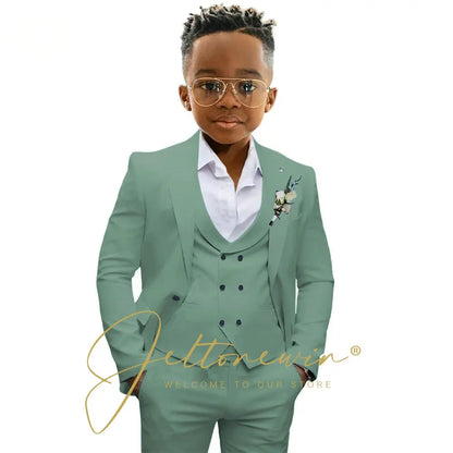 Boys' 3-Piece Suit with Notched-Lapel Jacket, Vest & Pants in Solid Colors for Weddings