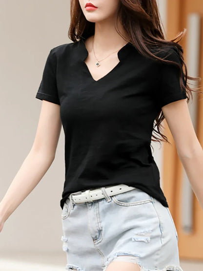 Summer Bamboo Cotton T-Shirt Cotton Women V-Neck Soft Tshirts Female Basic Fashion Classic S-3XL Ladies Tops