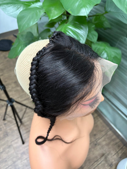 13x4 Transparent Lace Frontal with Braids 10 Inches Natural Brazilian Remy Hair Lace Frontal with Baby Hair for Women Girls