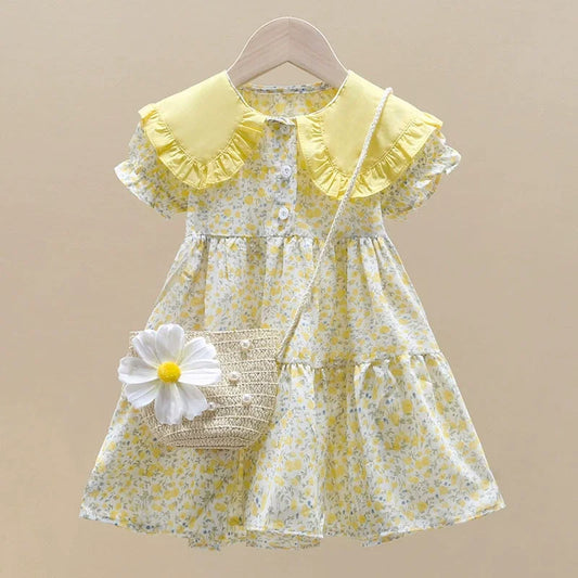 Vestido Infantil de Verão da Moda, Saia Floral para Meninas, Novo Vestido de Verão, Lindo Vestido de Princesa para Meninas Pequenas