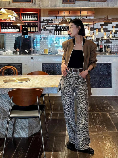 Y2k Vintage Leopard Print Loose Women Jeans