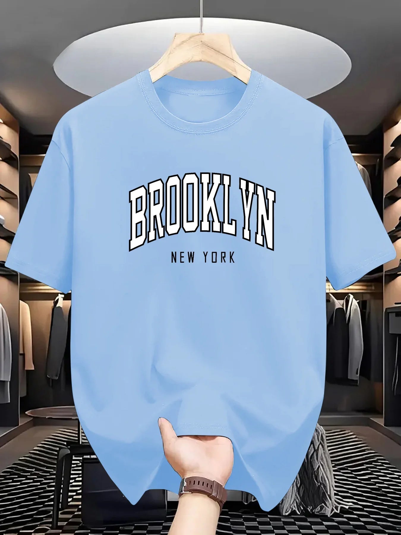 Men's Summer 100% Cotton Fashionable Casual Loose Brooklyn New York Printed Sports Round Neck Short Sleeved T-shirt Top