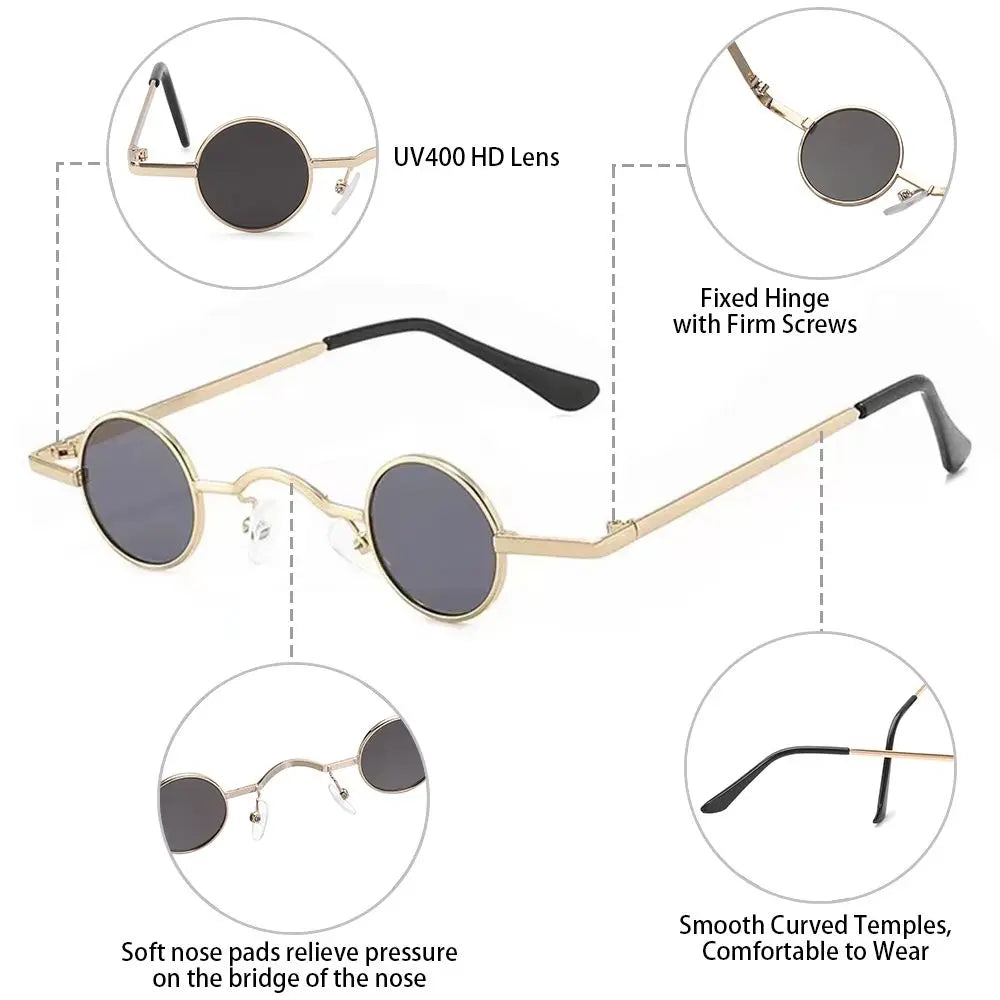 Small Round Rock Punk Sunglasses for Women Men Ultra Metal Frame Hip Hop Sun Glasses Candy Color Fashion Shades Driving Eyewear