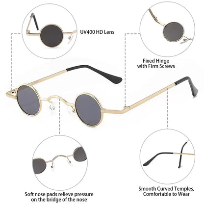 Small Round Rock Punk Sunglasses for Women Men Ultra Metal Frame Hip Hop Sun Glasses Candy Color Fashion Shades Driving Eyewear