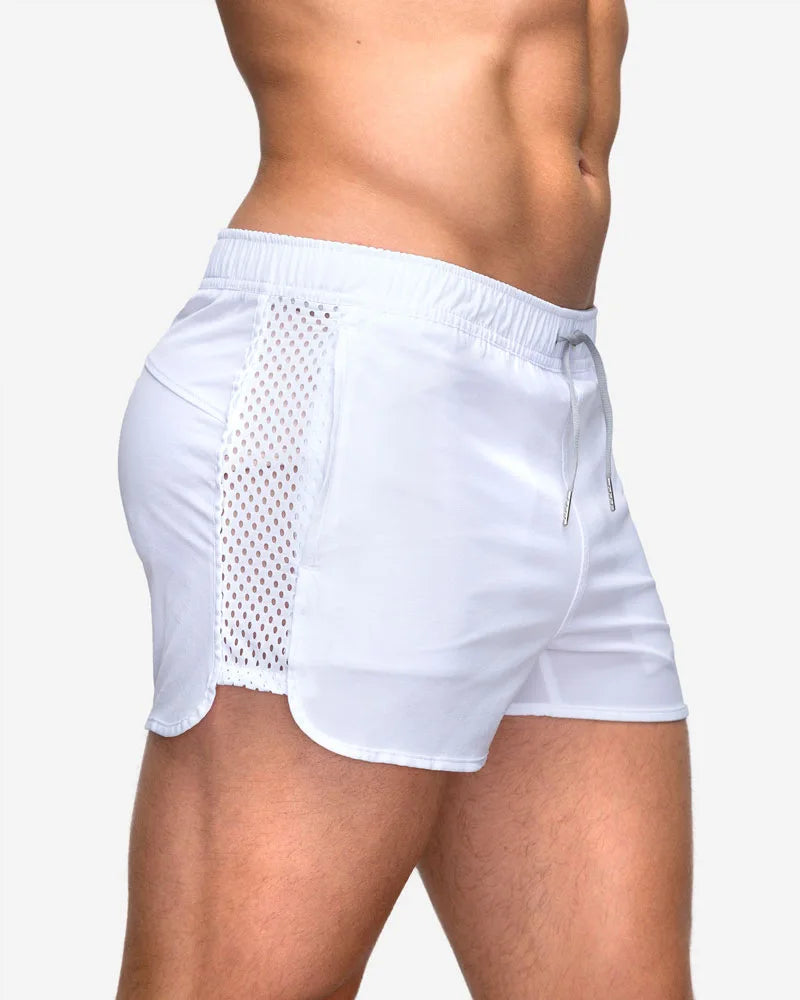 Mens Beach Board Shorts Marathon Pants Elasticity Mesh Breathable Quick Dry Fitness Surfing Sportswear Comfy Loose Home Aro Pant