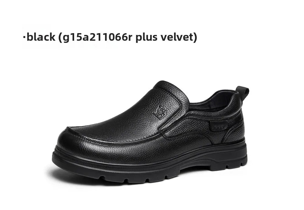 Golden Camel Men's Shoes 2026 New Business Casual Soft Sole Leather Shoes Brand Design Soft Soles Non-slip Velvet Warm Loafers
