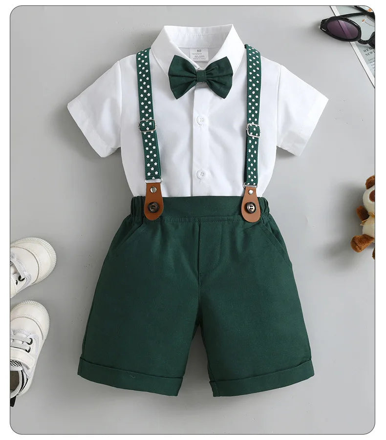 Baby Boys Gentleman 2pcs Summer Outfit Shirt Suspender Pants Set Formal Birthday Wedding Party Toddler Kids Gentleman Clothes