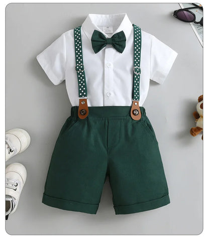 Baby Boys Gentleman 2pcs Summer Outfit Shirt Suspender Pants Set Formal Birthday Wedding Party Toddler Kids Gentleman Clothes