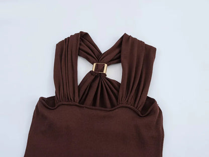 New Halter Tops Fashion Metal Decoration Crop Top Woman 2026 Sleeveless Hanging Collar Short Tops For Women Sexy Party Top