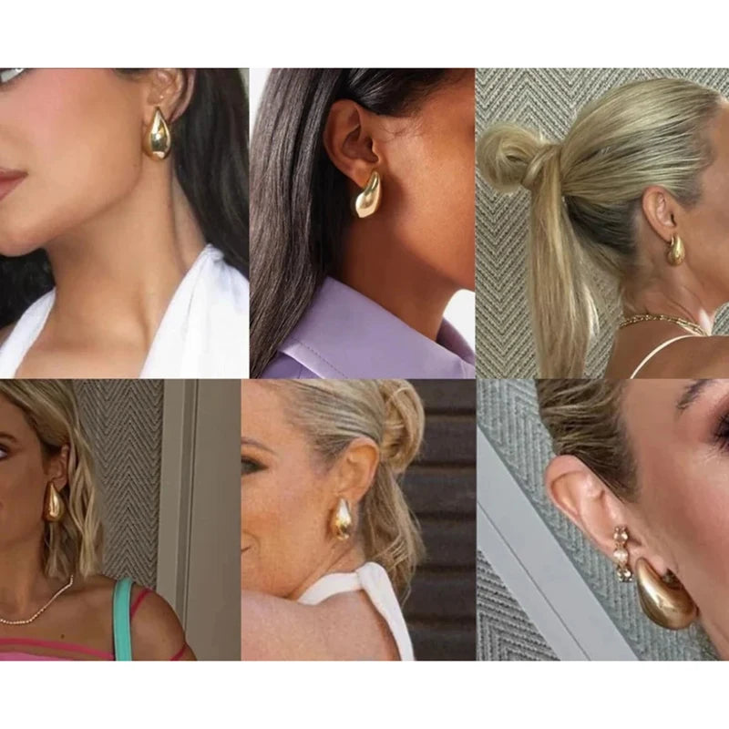 5CM Stainless Steel Water Drop Earring for Women Chunky Hollow Smooth Exaggerated Thick Large Jewelry 2023 New Design