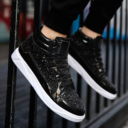 Man High Top Sneakers Luxury Glitter Men Ankle Boots Fashion Non-slip Casual Shoes High Quality Hip Hop Men Boots 2024