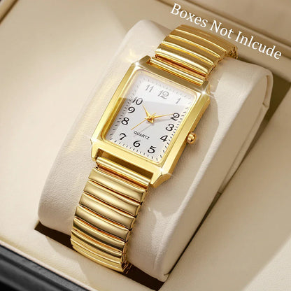 Fashion Rectangle Arabic Dial Women Watches  Casual Asual Elastic Strap Quartz Wristwatch for Ladies Relogio Feminino (No Box)