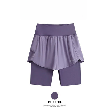 Yoga Shorts Women Summer Fake Two Piece High Waist Loose Gym Shorts With Pocket Ladies Lightweight Fitness Running Clothes