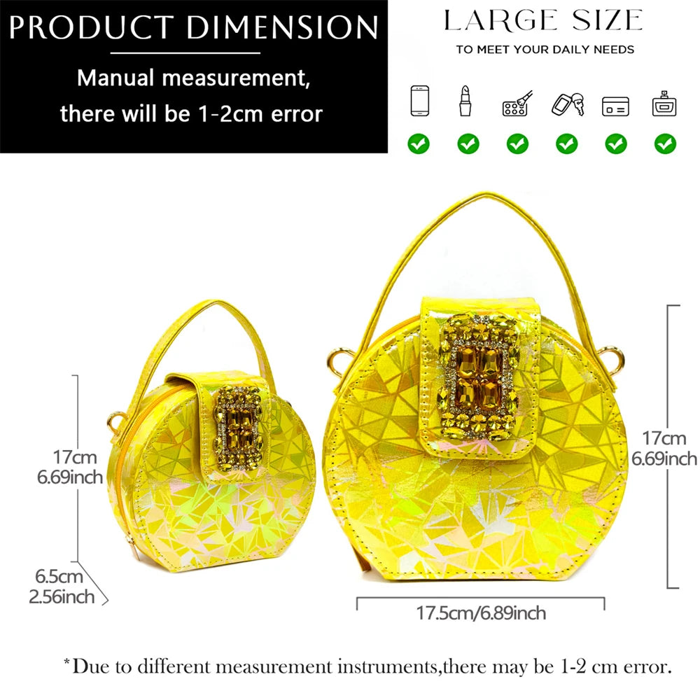 Elegant Women Heels for Peep Toe Good Material Design Rhinestone Fuchsia Sandals Italian Shoes and Bags Matching Set 2025