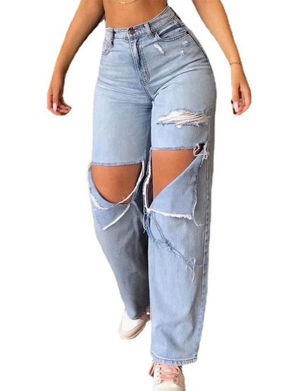 Lady Vintage Punk Loose Oversize Hole Denim Pants