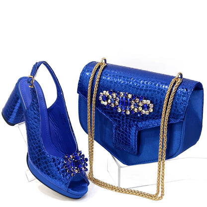 Fashion Italian Shoe and Bag Set Designer Women 2024 African Ladies Shoes and Bags Decorated with Rhinestone Wedding Women Pumps